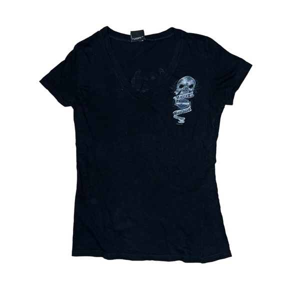 Harley Davidson Skull Angel San Diego California Motorcycle T-Shirt Black V-Neck - Picture 2 of 16